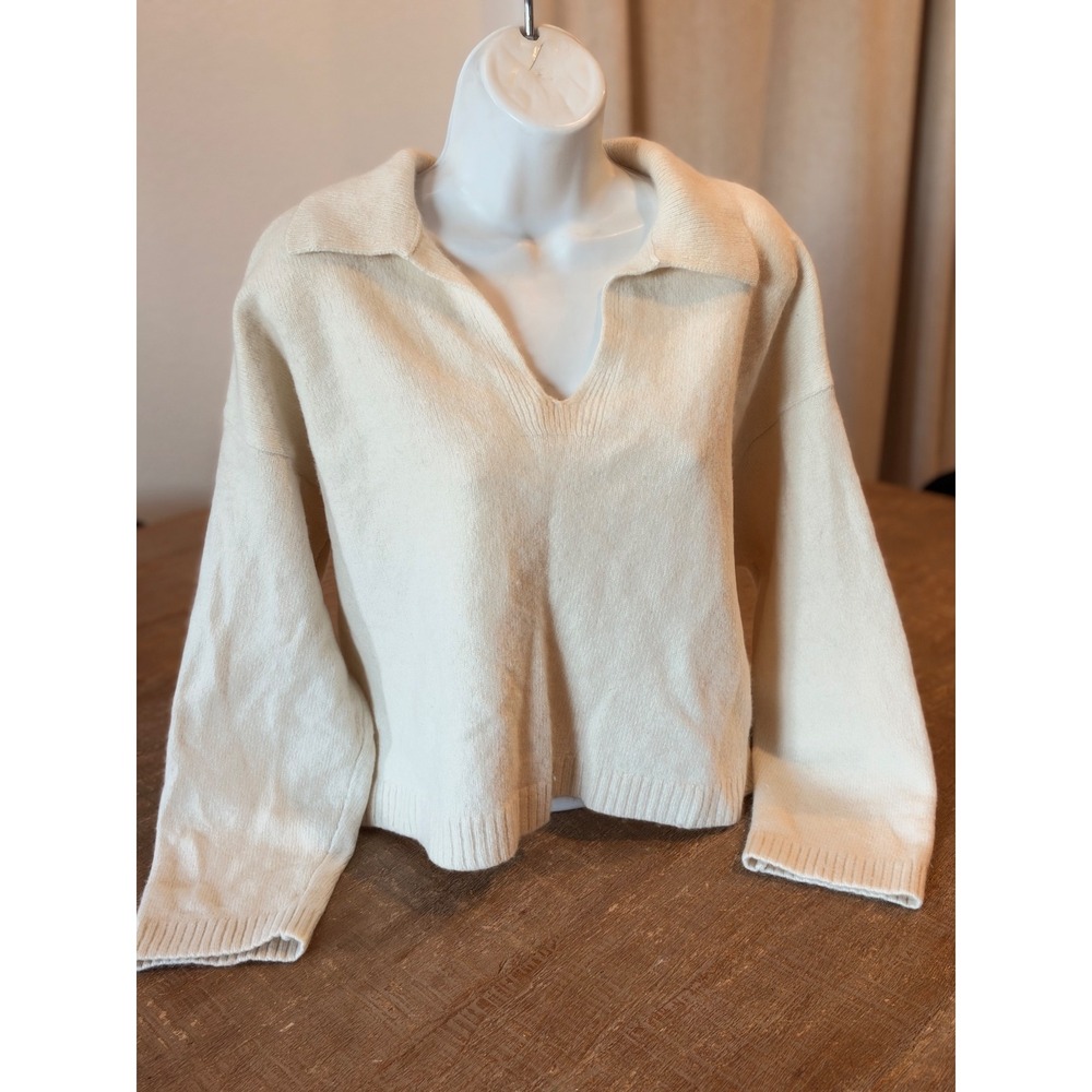 Madewell Recycled Cashmere Wool Polo Sweater Large L Ivory Cream Quiet Luxury